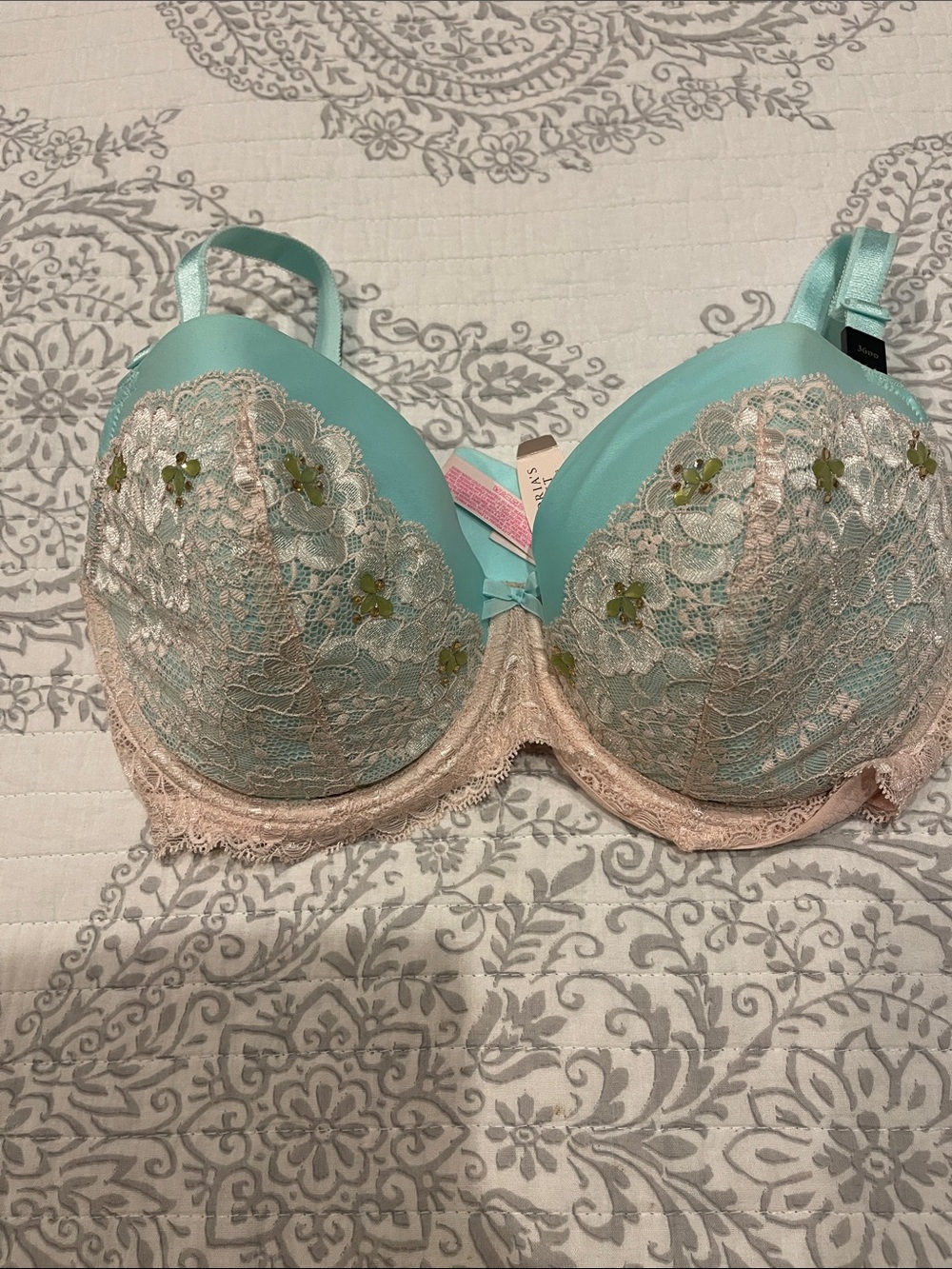 Victoria Secret 36DD Aqua & Blush Lace Push-Up Bra - Women Intimates